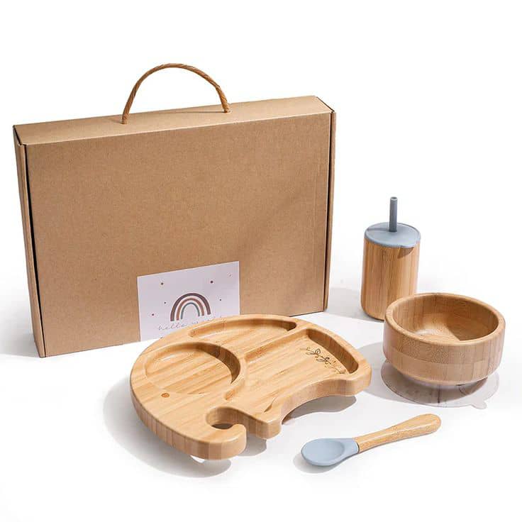 7pc Silicone & Wooden Feeding Set 