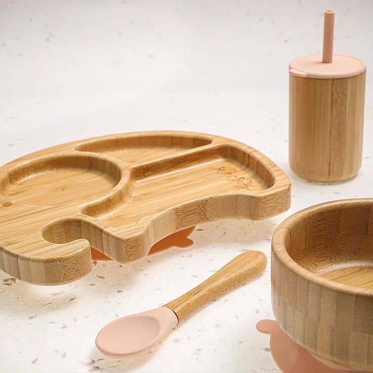 7pc Silicone & Wooden Feeding Set 