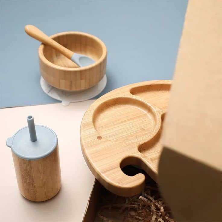 7pc Silicone & Wooden Feeding Set 